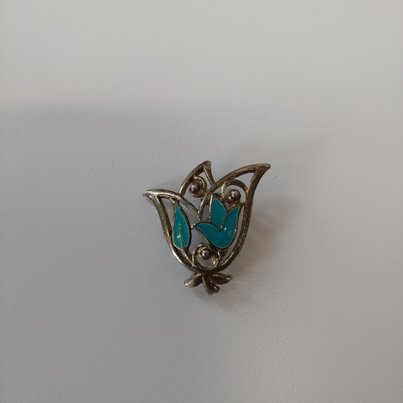 Vintage Jewelry - Vintage silver and turquoise enamel pin brooch Vintage Jewelry - Vintage silver and turquoise enamel pin brooch
